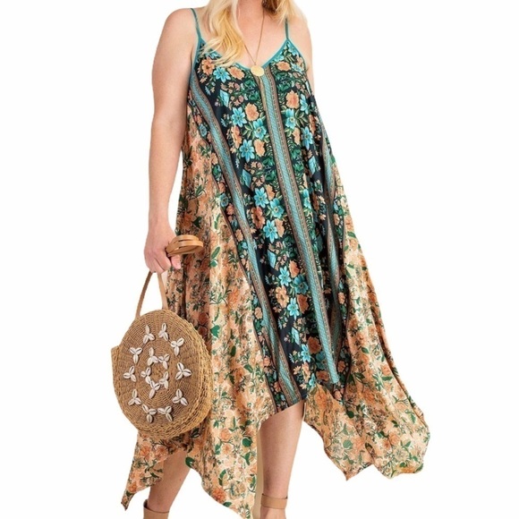 NWT Kori Flower Mixed Dress Handkerchief Hem med - Picture 2 of 13